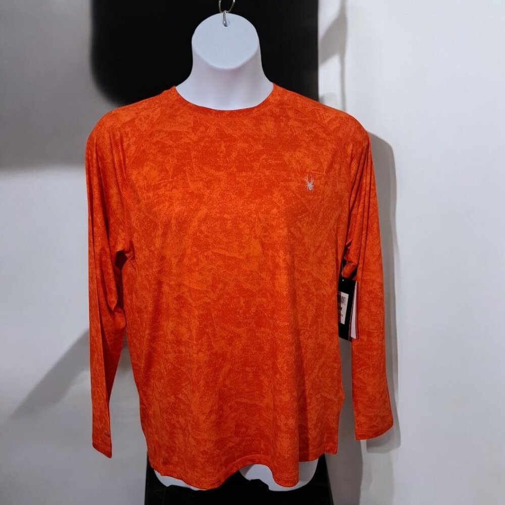 Spyder Men's Orange Med 38-40 Long Sleeve Top Quick Dry Rash Guard UPF 30 NWT